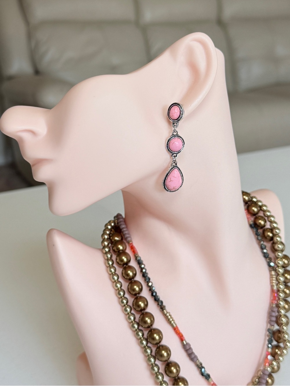 Western Elegant Pink Turquoise Stone Drop Earrings - Women Jewelry